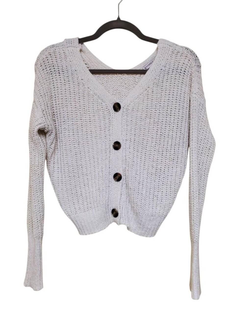 Sincerely Jules Women's White Open Knit Crocheted Loose Button Up Cardigan XS